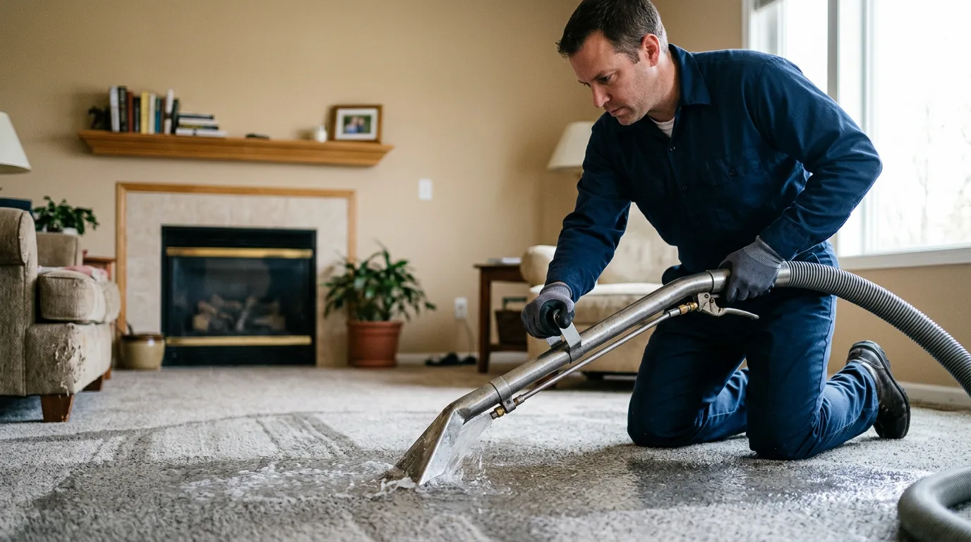Water damage restoration technician working near Belford, NJ